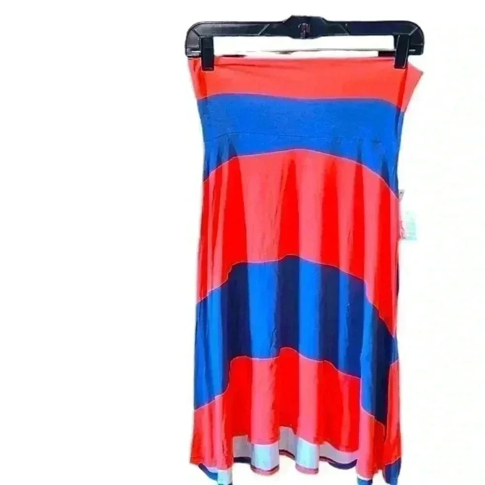 Lularoe XS orange‎ & blue wide stripe Azure A-line skirt. This skirt is bomb!